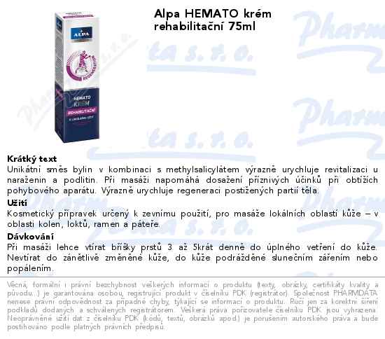 Alpa HEMATO krĂ©m rehabilitaÄŤnĂ­ 75ml