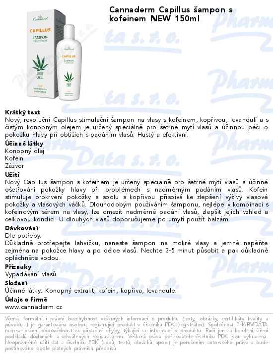 Cannaderm Capillus Ĺˇampon s kofeinem NEW 150ml