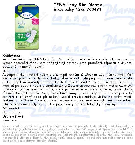 TENA Lady Slim Normal ink.vloĹľky 12ks 760491