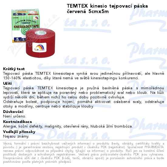 TEMTEX kinesio tejpovacĂ­ pĂˇska ÄŤervenĂˇ 5cmx5m