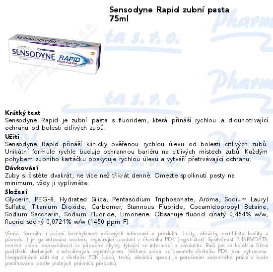 Sensodyne Rapid zubnĂ­ pasta 75ml