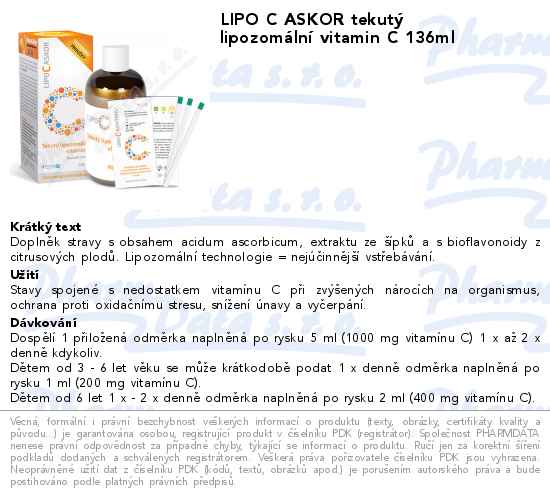 LIPO C ASKOR tekutĂ˝ lipozomĂˇlnĂ­ vitamin C 136ml