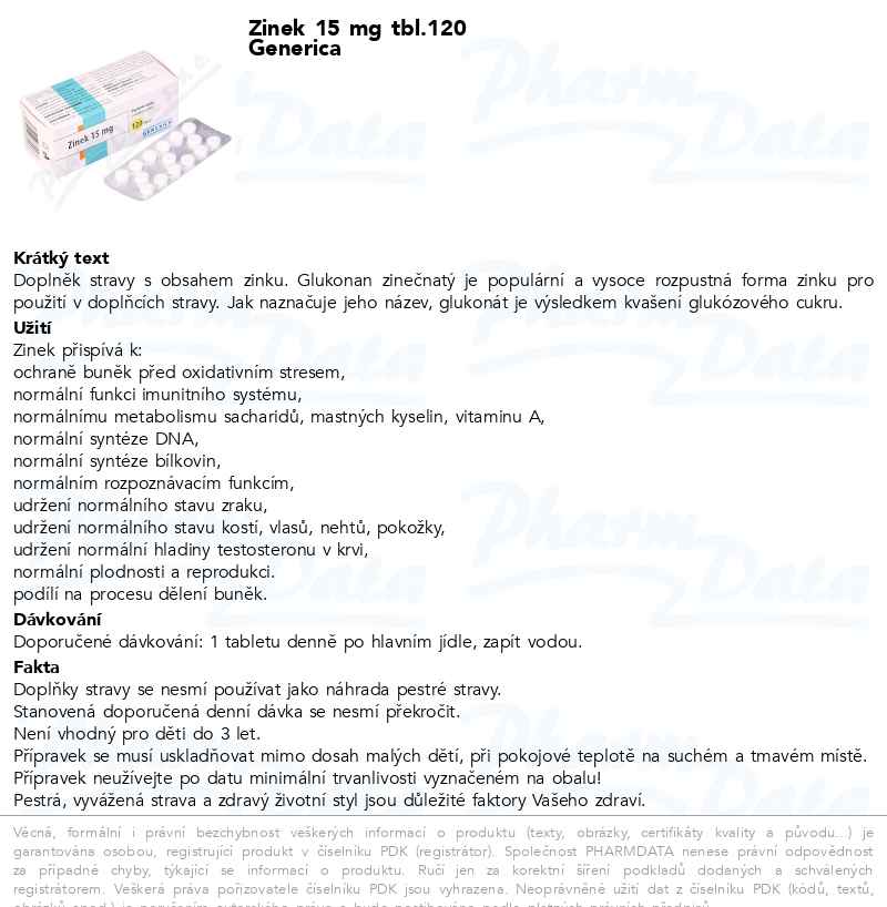 Zinek 15 mg tbl.120 Generica