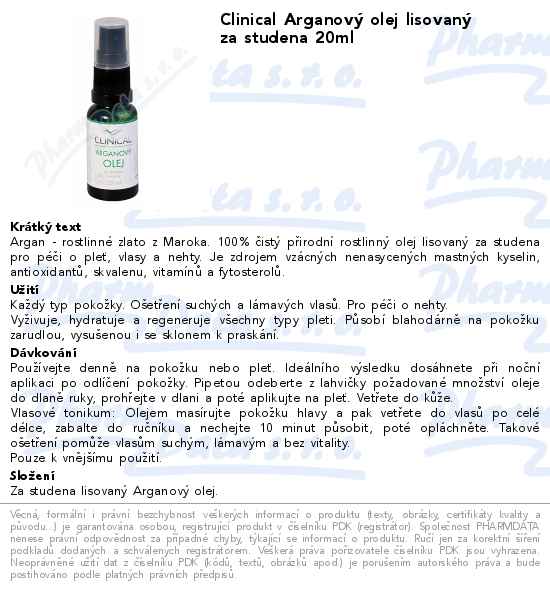 Clinical ArganovĂ˝ olej lisovanĂ˝ za studena 20ml