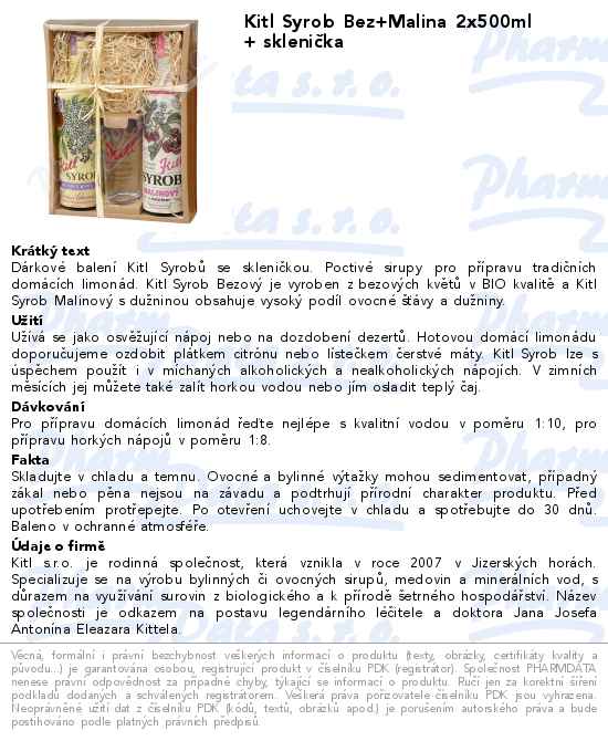 Kitl Syrob Bez+Malina 2x500ml + skleniÄŤka