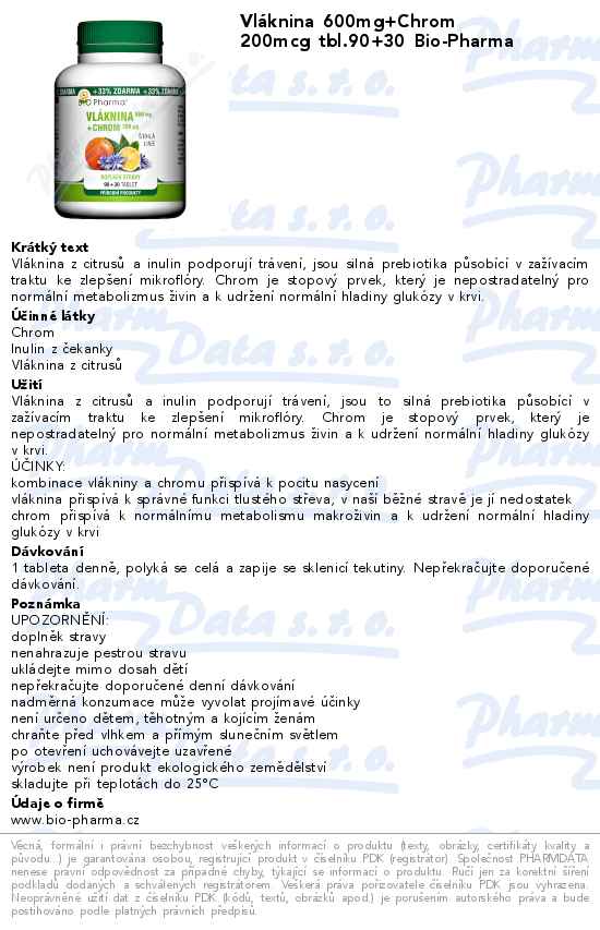 VlĂˇknina 600mg+Chrom 200mcg tbl.90+30 Bio-Pharma