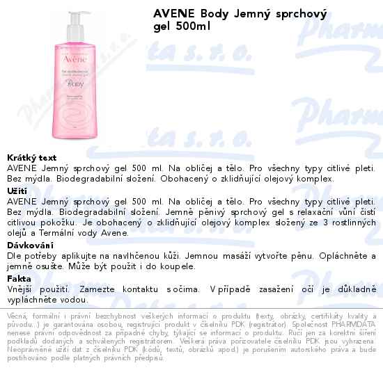 AVENE Body JemnĂ˝ sprchovĂ˝ gel 500ml