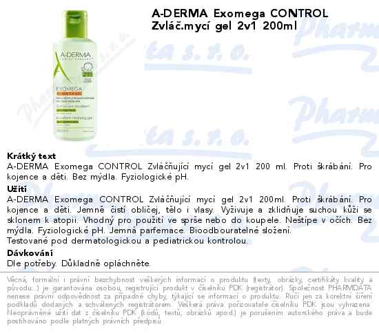 A-DERMA Exomega CONTROL ZvlĂˇÄŤ.mycĂ­ gel 2v1 200ml