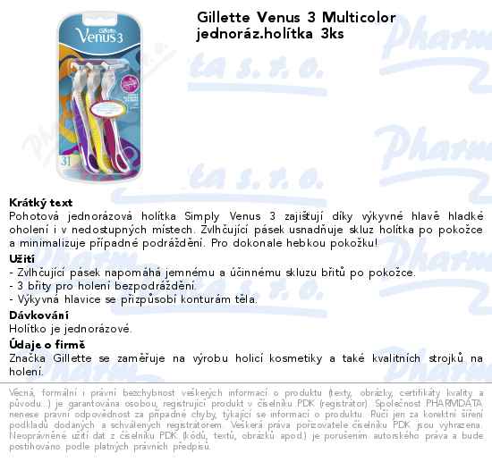 Gillette Venus 3 Multicolor jednorĂˇz.holĂ­tka 3ks