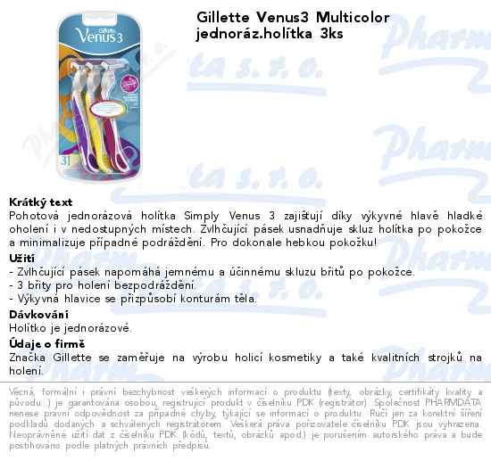 Gillette Venus3 Multicolor jednorĂˇz.holĂ­tka 3ks