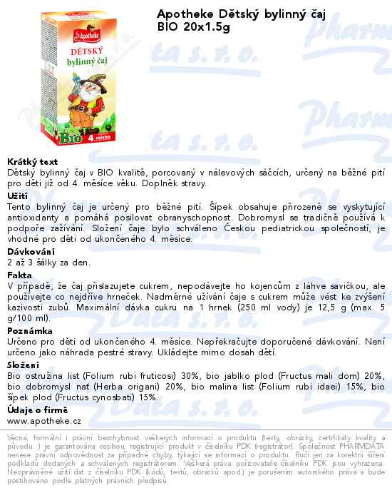 Apotheke DÄ›tskĂ˝ bylinnĂ˝ ÄŤaj BIO 20x1.5g