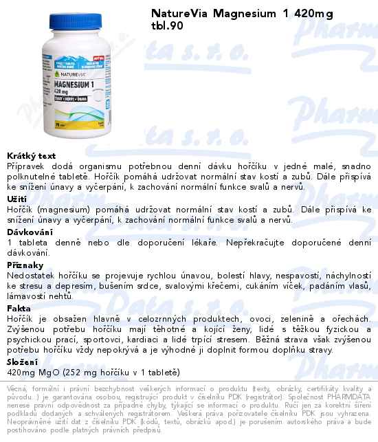 NatureVia Magnesium 1 420mg tbl.90