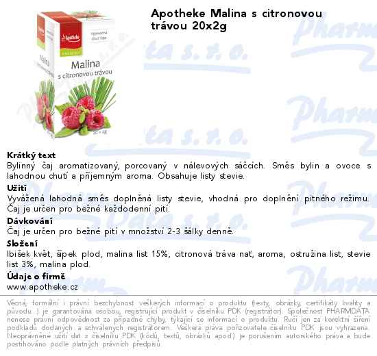 Apotheke Malina s citronovou trĂˇvou 20x2g