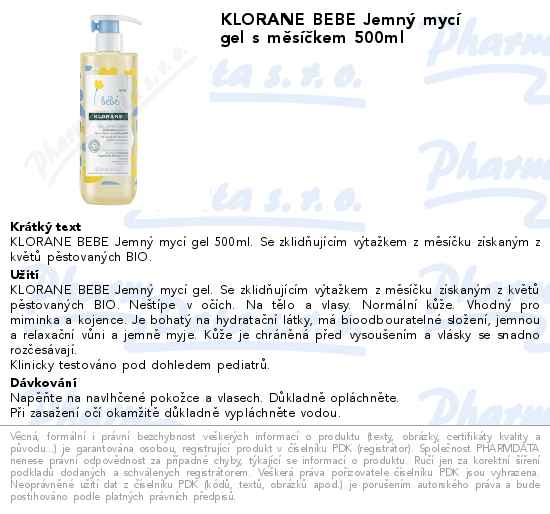 KLORANE BEBE JemnĂ˝ mycĂ­ gel s mÄ›sĂ­ÄŤkem 500ml