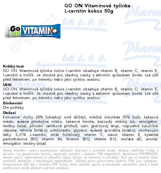 GO ON VitaminovĂˇ tyÄŤinka L-carnitin kokos 50g