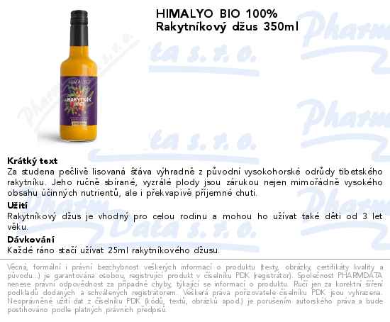 HIMALYO BIO 100% RakytnĂ­kovĂ˝ dĹľus 350ml