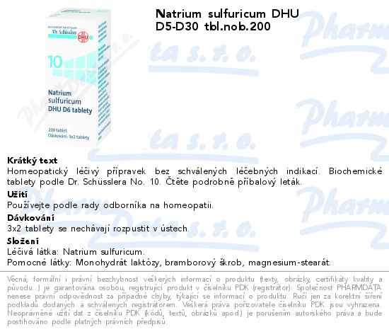 Natrium sulfuricum DHU D5-D30 tbl.nob.200