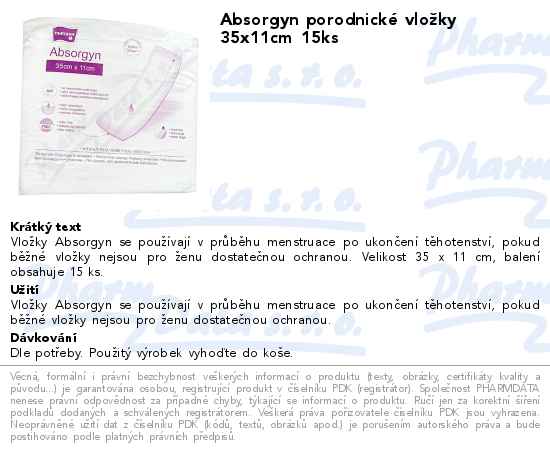 Absorgyn porodnickĂ© vloĹľky 35x11cm 15ks