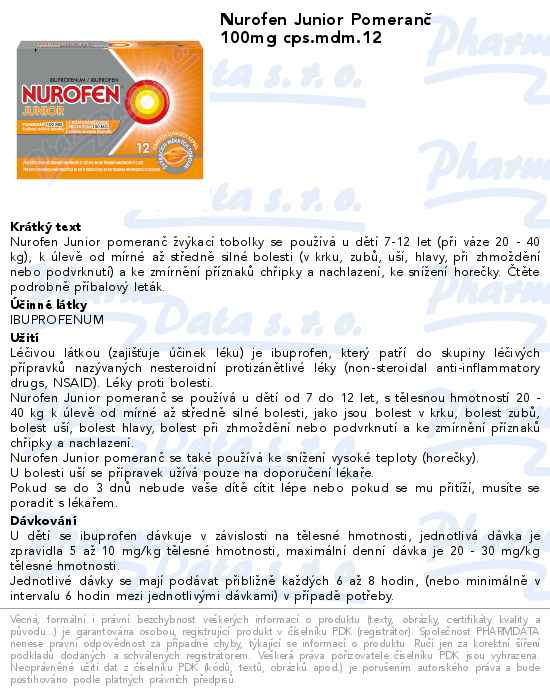 Nurofen Junior PomeranÄŤ 100mg cps.mdm.12