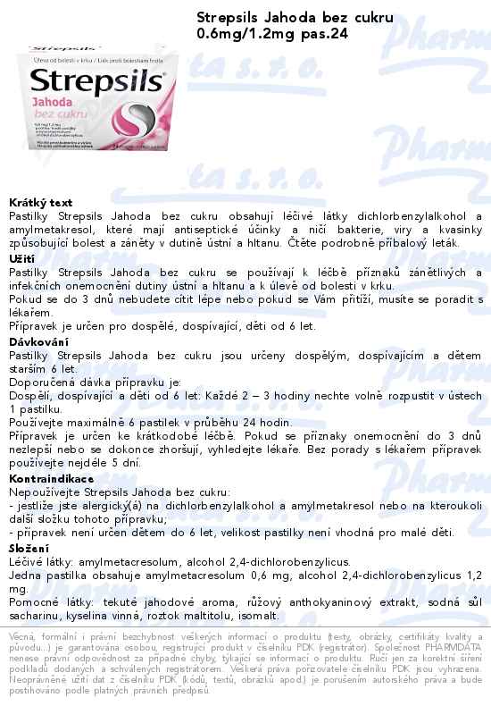 Strepsils Jahoda bez cukru 0.6mg/1.2mg pas.24