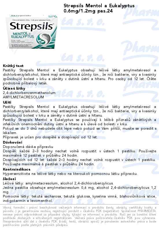 Strepsils Mentol a Eukalyptus 0.6mg/1.2mg pas.24