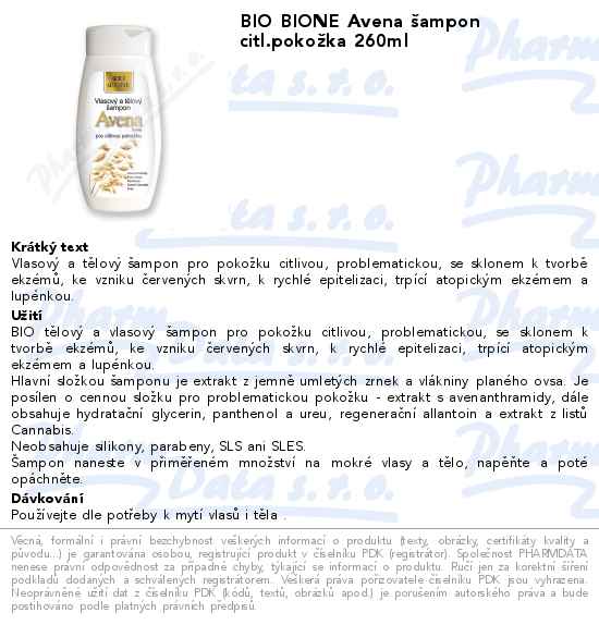 BIO BIONE Avena Ĺˇampon citl.pokoĹľka 260ml