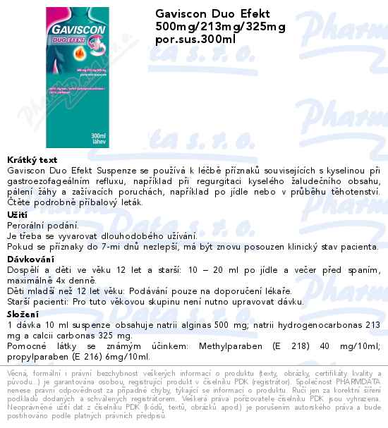 Gaviscon Duo Efekt 500mg/213mg/325mg por.sus.300ml