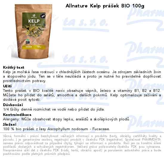 Allnature Kelp prĂˇĹˇek BIO 100g