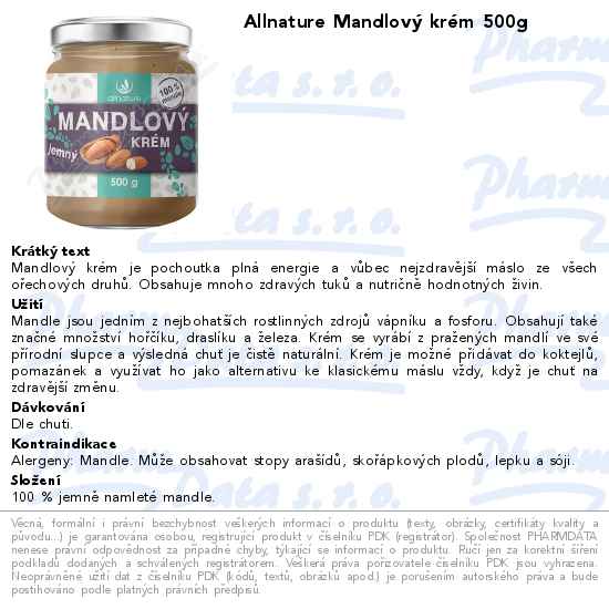 Allnature MandlovĂ˝ krĂ©m 500g