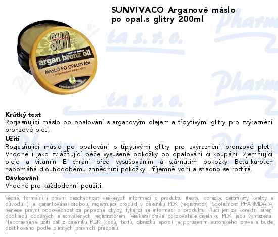 SUNVIVACO ArganovĂ© mĂˇslo po opal.s glitry 200ml