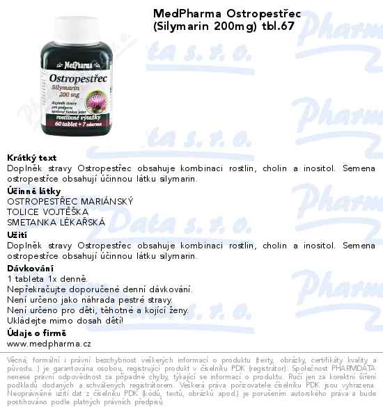 MedPharma OstropestĹ™ec (Silymarin 200mg) tbl.67