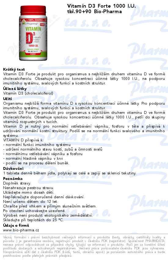 VitamĂ­n D3 Forte 1000 I.U. tbl.90+90 Bio-Pharma