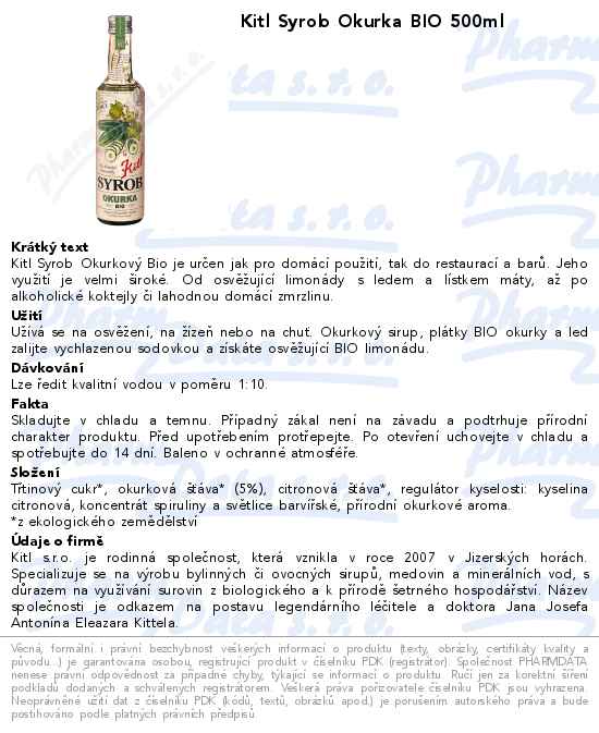 Kitl Syrob Okurka BIO 500ml