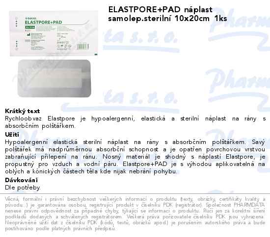 ELASTPORE+PAD nĂˇplast samolep.sterilnĂ­ 10x20cm 1ks