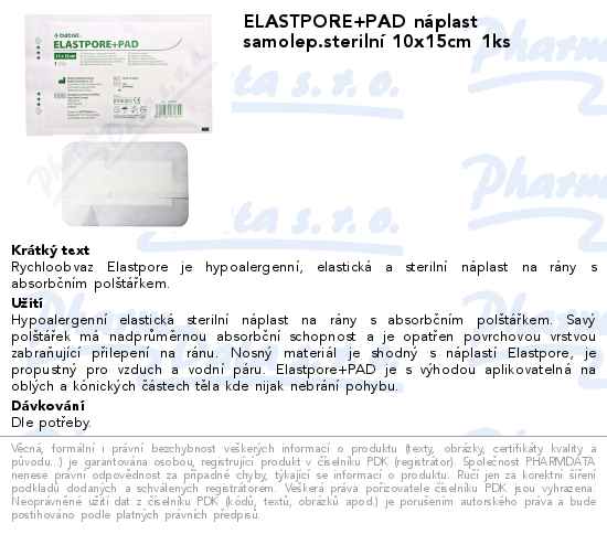 ELASTPORE+PAD nĂˇplast samolep.sterilnĂ­ 10x15cm 1ks