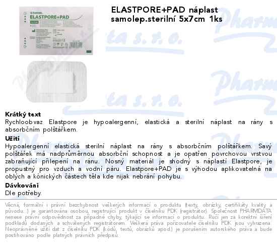 ELASTPORE+PAD nĂˇplast samolep.sterilnĂ­ 5x7cm 1ks