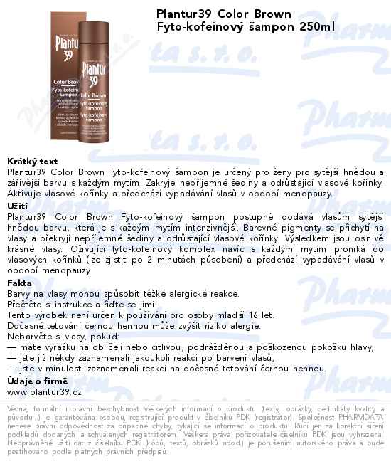 Plantur39 Color Brown Fyto-kofeinovĂ˝ Ĺˇampon 250ml