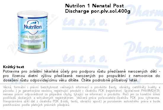 Nutrilon 1 Nenatal Post Discharge por.plv.sol.400g