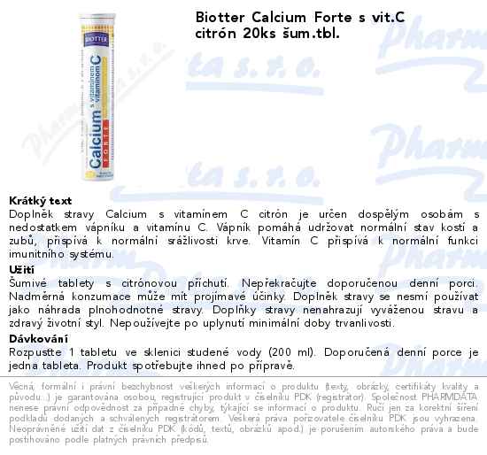 Biotter Calcium Forte s vit.C citrĂłn 20ks Ĺˇum.tbl.