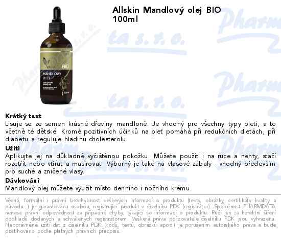 Allskin MandlovĂ˝ olej BIO 100ml