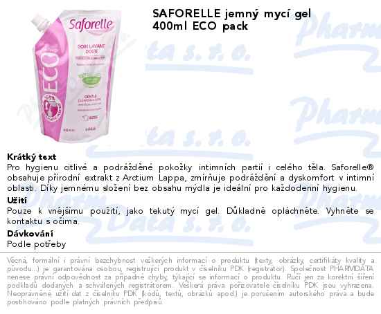 SAFORELLE jemnĂ˝ mycĂ­ gel 400ml ECO pack