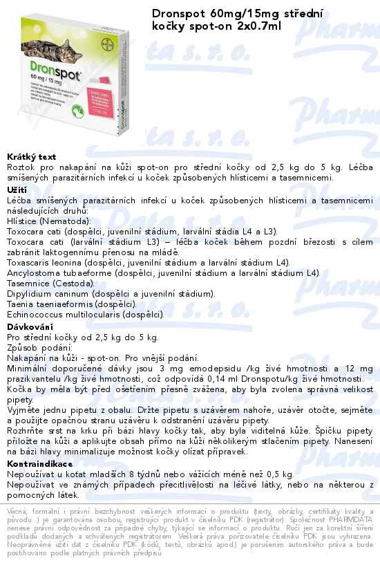 Dronspot 60mg/15mg stĹ™ednĂ­ koÄŤky spot-on 2x0.7ml