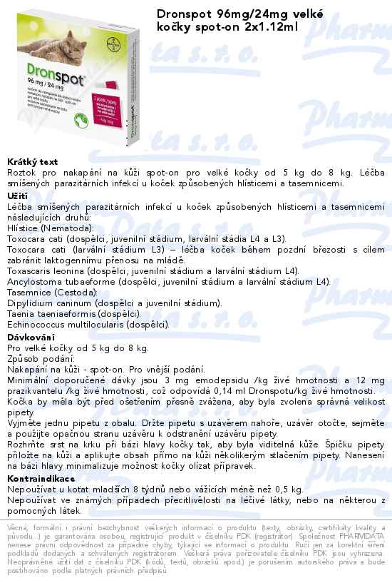 Dronspot 96mg/24mg velkĂ© koÄŤky spot-on 2x1.12ml