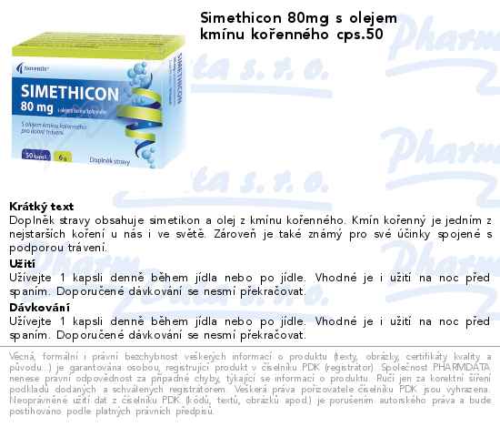 SIMETHICON 80mg s olejem kmĂ­nu koĹ™ennĂ©ho cps.50