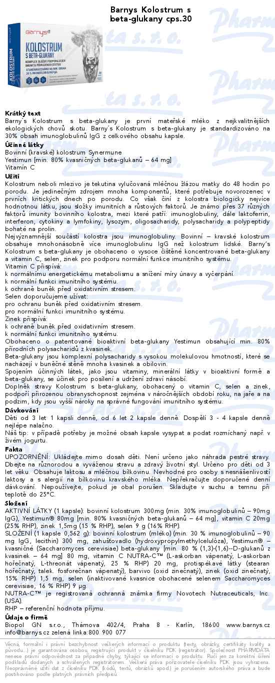 Barnys Kolostrum s beta-glukany cps.30