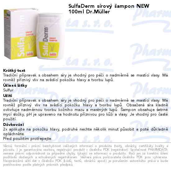 SulfaDerm sĂ­rovĂ˝ Ĺˇampon NEW 100ml Dr.MĂĽller