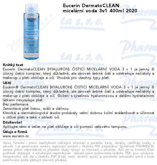 Eucerin DermatoCLEAN micelĂˇrnĂ­ voda 3v1 400ml 2020