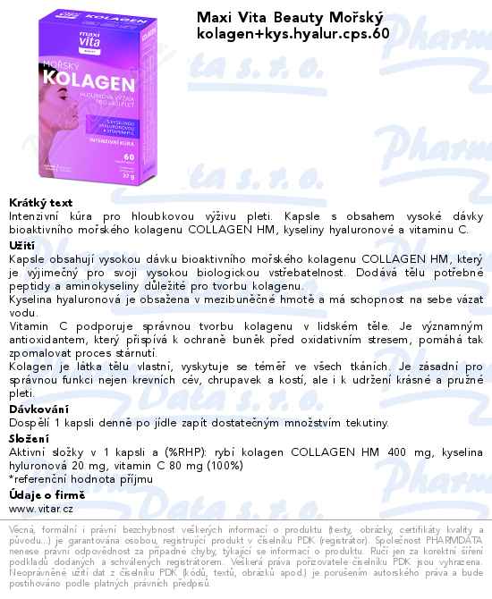 Maxi Vita Beauty MoĹ™skĂ˝ kolagen+kys.hyalur.cps.60