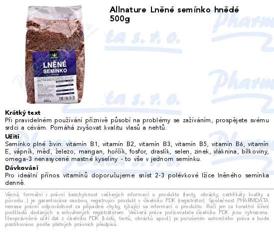 Allnature LnÄ›nĂ© semĂ­nko hnÄ›dĂ© 500g