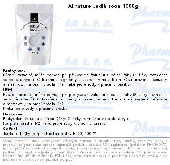 Allnature JedlĂˇ soda 1000g